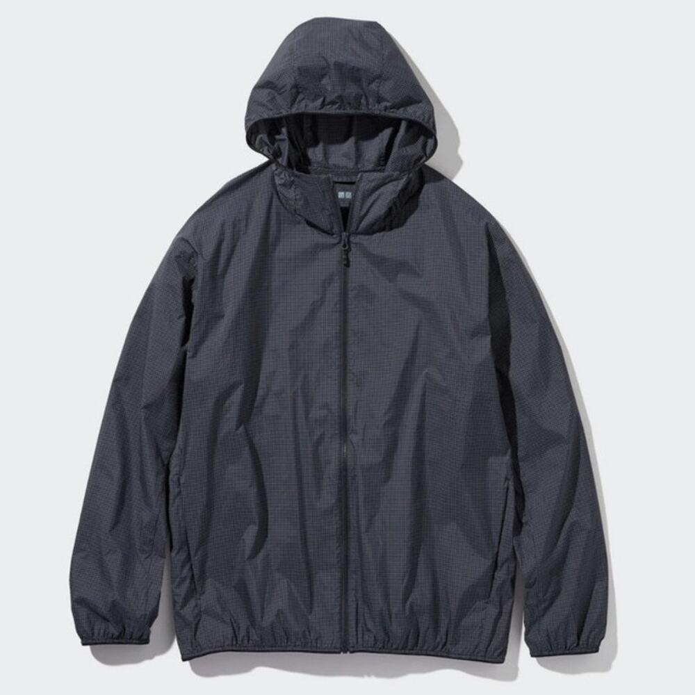 UNIQLO Jacket Pocketable UV Protection Parka Hoodie Checker Pattern Black Medium
